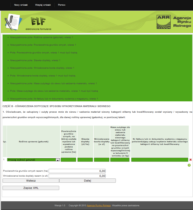 ELF - Instrukcja użytkownika Strona 8 z 13 formularzem.