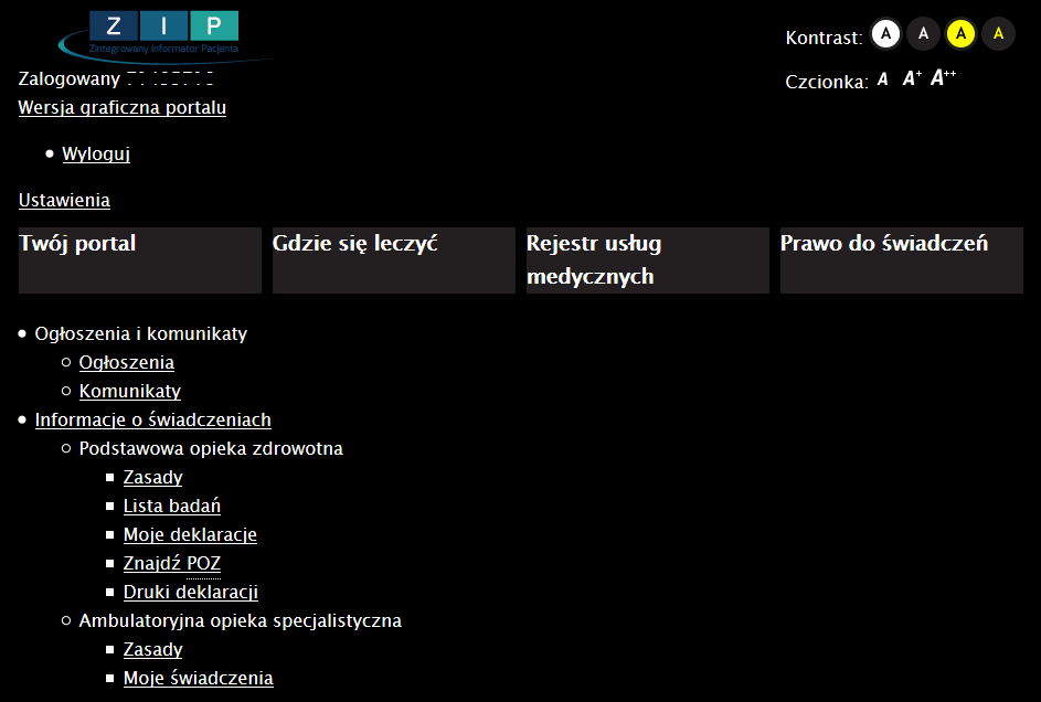 9. WERSJA TEKSTOWA PORTALU System ZIP dostał przystosowany do wymagań Krajowych Ram Interoperacyjności w zakresie zgodności z Web Content Accesibility Guidelines (WCAG 2.