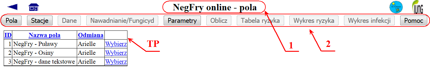 CHARAKTERYSTYKA SYSTEMU NEGFRY ONLINE Powstanie aplikacji NegFry online Wyłączenie aplikacji "Zwalczanie zarazy ziemniaka" pozbawiło system IPM DSS możliwości generowania zaleceń odnośnie kolejnych