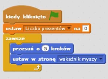 Wyjaśniamy różnicę między klockiem następny kostium i zmień kostium na. Prosimy aby umieścili klocek następny kostium we właściwym miejscu i uruchomili program. Co się wydarzyło?