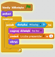 Czy skrypt działa prawidłowo? - Nie działa prawidłowo. Gdyż program sprawdza nasz warunek jeżeli tylko w momencie kliknięcia zielonej flagi a powinien cały czas- czyli zawsze.