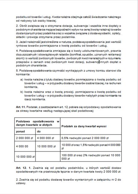 Rodzaj handlu detalicznego do opodatkowania Cały handel detaliczny Kryterium doboru (1): Powierzchnia sklepu Sklepy o powierzchni powyżej 250 m 2 Filary podatku Kryterium doboru (2):