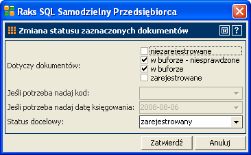 Krok 2 Należy wywołać opcję "Operacje / Zmień status zaznaczonych dokumentów" Wybieramy opcję "Operacje / Zmień status zaznaczonych dokumentów" Krok 3 Na pytanie, które się