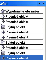 Okno dokowane - opcja Cofnij cz. 2 Zaznacz kliknięciem myszy czynność, którą chcesz usunąć.