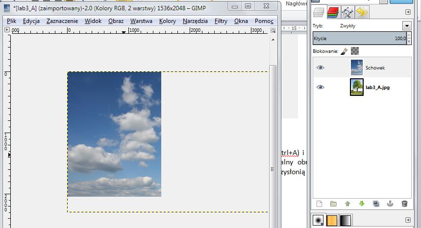 jpg i wklej tam skopiowany obrazek jako nową warstwę. Chmury przysłonią na razie drzewo.
