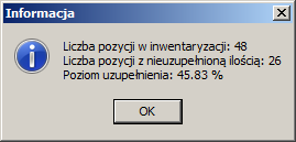 Analizowane postępu prac związanych z inwentaryzacją Kontrola poziomu uzupełnienia pozycji Osoby zarządzające inwentaryzacją mogą sukcesywnie kontrolować postęp prac.