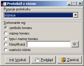 Arkusz różnic Pozwala na bieżące szacowanie skali nadwyżek i niedoborów przez zatwierdzeniem i rozliczeniem inwentaryzacji (czyli podobnie jak Tabela różnic z tym, że w formie wydruku) Raport