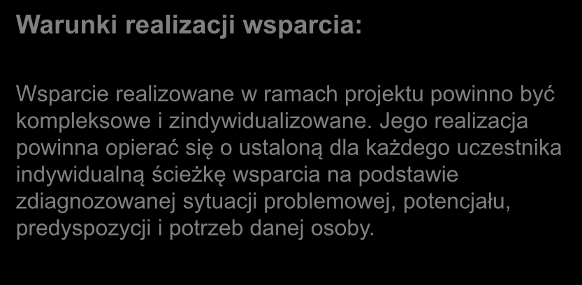 Wsparcie realizowane w ramach projektu powinno być kompleksowe i zindywidualizowane.