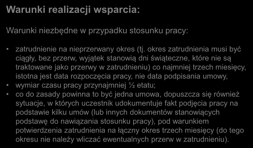Warunki niezbędne w przypadku stosunku pracy: zatrudnienie na nieprzerwany okres (tj.