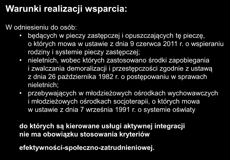 W odniesieniu do osób: będących w pieczy zastępczej i opuszczających tę pieczę, o których mowa w ustawie z dnia 9 czerwca 2011 r.