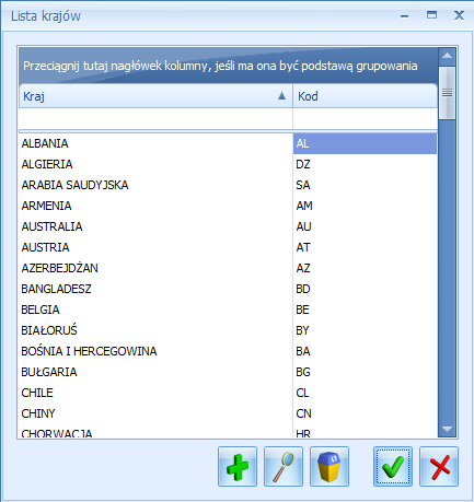 Rys. Lista krajów Użytkownik ma możliwość dodawania, edycji oraz usuwania krajów z listy. Nazwa kraju musi być unikalna.