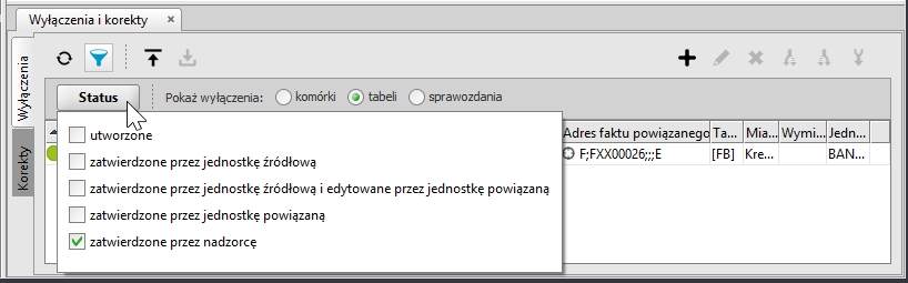 usunąć zaznaczenia tych statusów, których wyłączenia nie pwinny być prezentwane, pzstawić zaznaczenia tylk przy tych statusach, których wyłączenia mają zstać uwzględnine na liście wyłączeń Rysunek 27.