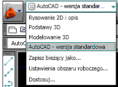 Ekran Autocad a Menu główne Paski narzędzi Obszar rysunku Suwaki Współrzędne kursora Kursor Zakładki (Model - Papier) Pole dialogu