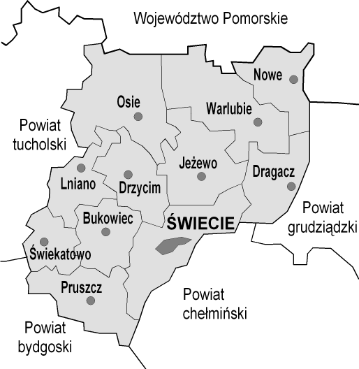 Rys. 2. Podział administracyjny powiatu świeckiego Źródło: Program Ochrony Środowiska dla Powiatu Świeckiego na lata 2012-2015 z perspektywą do roku 2019.; s. 19.