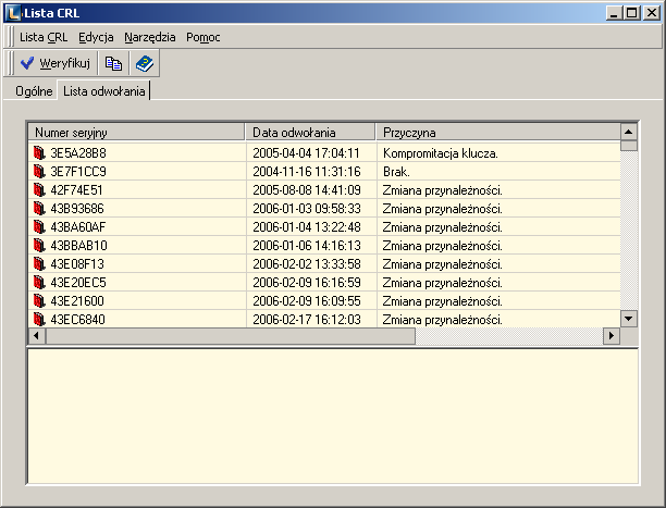 Rysunek 205 Okno Lista CRL (zakładka Ogólne) Rysunek 206 Okno