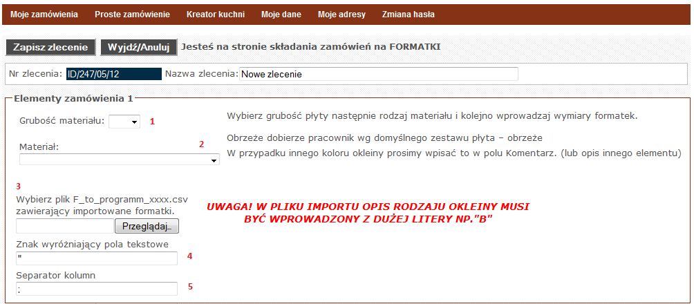 po wprowadzeniu do formularza niezbędnych danych, zlecenie należy zapisać.