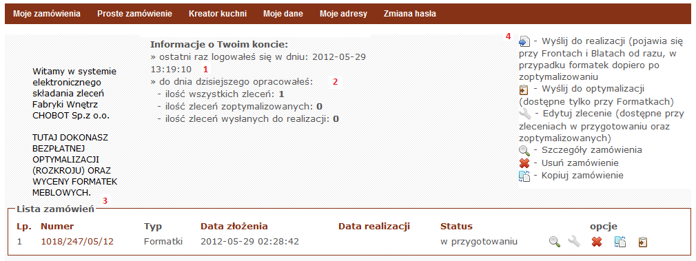 Po kliknięciu w, rozwija się ogólna informacja dotycząca konta użytkownika.