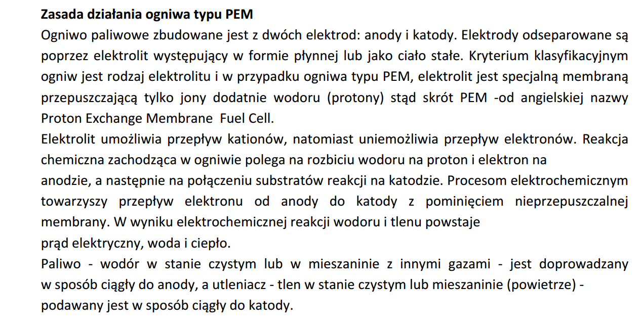 Instrukcja System ogniw paliwowych typu PEM, opr. M. Michalski, J. Długosz; Wrocław 2014-12-03, str. 3 zakres mocy: 50kW 200kW (głównie), jest instalacja 11MW; gęstość mocy: 0,14 W/cm 2 1.