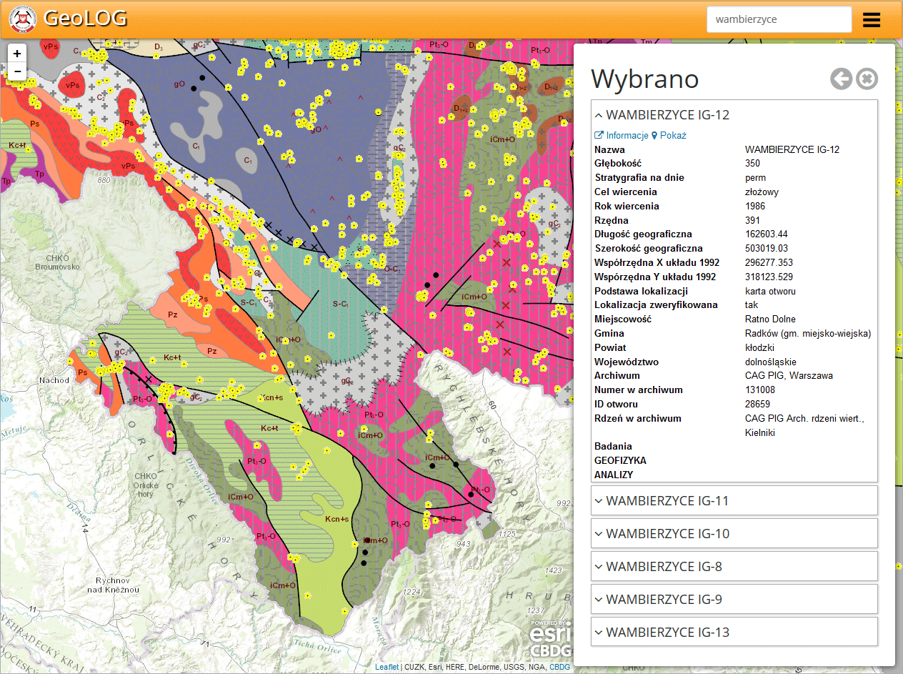 Dane geologiczne wgląd Rozwój aplikacji dla danych przestrzennych