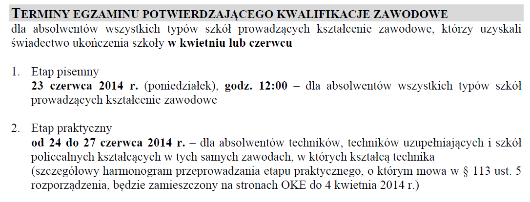 Egzamin potwierdzający kwalifikacje zawodowe zostanie