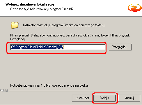 b) Wybór ścieżki do katalogu instalacji.