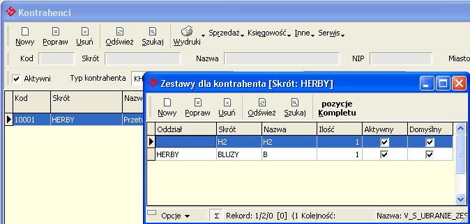 Znaczenie pól z grupy Dane dodatkowe Nazwa Typ kodu Ilość kompletów Uwzględniaj standardowe przy generowaniu Generuj automatycznie Aktywny Główny Prefix Ilość szafek Ilość boxów w szafce Opis Określa