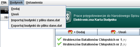 6.3 Status budynku Dla każdego budynku w zestawianiu prezentowany jest status poprawności jego opisu (w postaci symbolu graficznego): - poprawny (wprowadzono pełny i poprawny opis budynku) - błędny