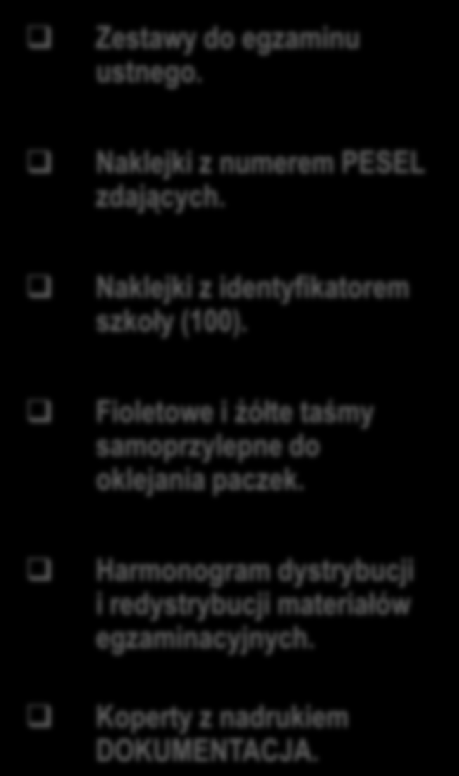 Materiały, które zostaną przesłane do szkół (pod koniec kwietnia) Zestawy do egzaminu ustnego.