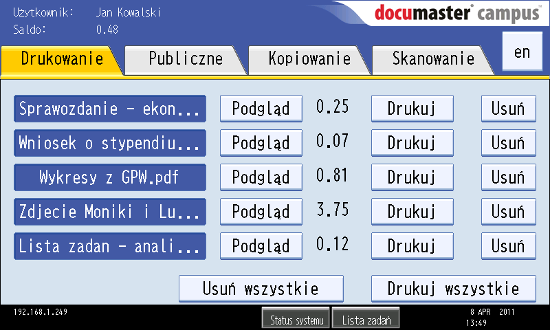 UWAGA! Jeżeli nie ustawiłeś wcześniej kodu PIN użytkownika, wówczas nie pojawi się klawiatura numeryczna, a logowanie nastąpi po automatycznie umieszczeniu legitymacji w czytniku. 3.