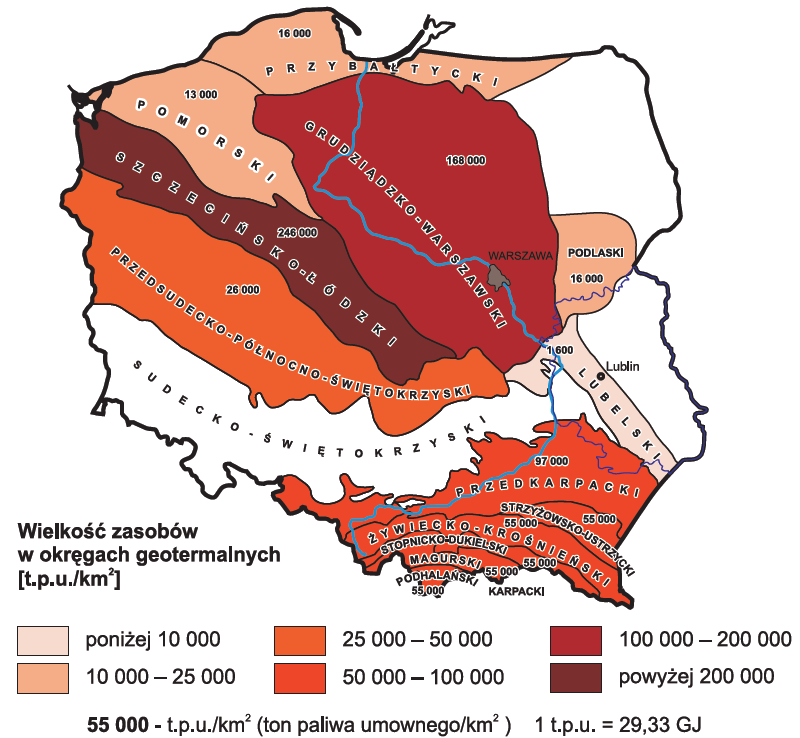 przewodnictwa cieplnego skał, ich ułożenia, zawodnienia, bliskości stref wulkanicznych i wgłębnych ognisk magmowych, w strefie przypowierzchniowej znacząco wpływają na nie również warunki klimatyczne.