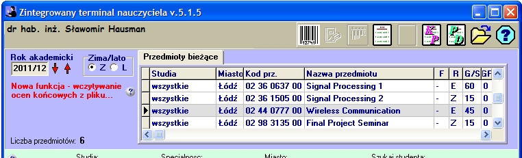 Zintegrowany Terminal Nauczyciela(1) Praca on-line z bazą danych