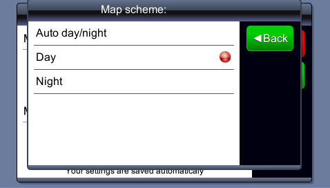 7 USTAWIENIA PREFERENCJE Wywołanie menu opcji w celu zmiany ustawień Wybieramy w celu zmiany aktywnej mapy MAPA Bądź zmiany trybu wyświetlana dzień / noc / auto Ustawienie