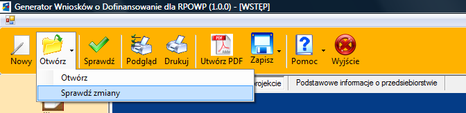 Edycja wniosku w dalszym ciągu jest możliwa, wprowadzanie danych odbywa się z wykorzystaniem bocznego paska menu.