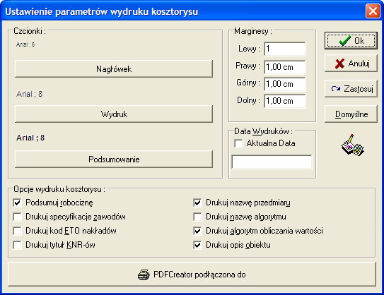 Program generuje wydruki przedmiaru, kosztorysu pełnego, ślepego bąd?