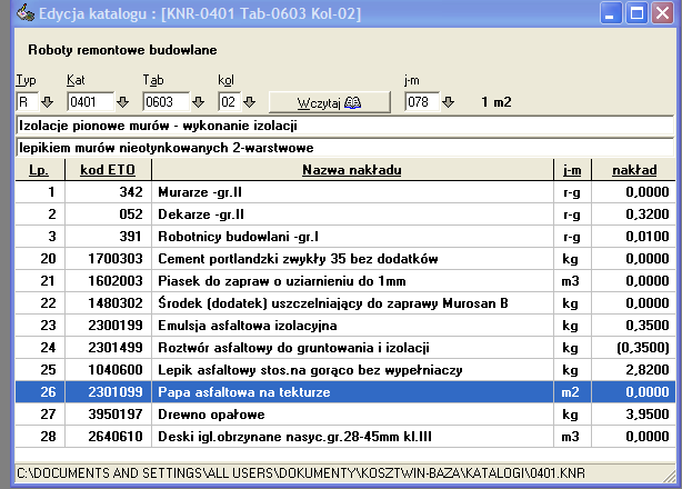 6. Baza programu Bazę programu stanowi zbiór informacji niezbędnych do liczenia kosztorysu czyli katalogi nakładów rzeczowych, kartoteki materiałów, robocizny, sprzętu, nakładów pomocniczych, itd.