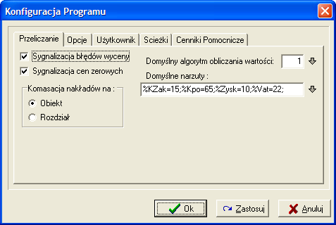 7. Konfiguracja programu Gotowe przedmiary, cenniki jak i reszta danych niezbędnych do sporządzania kosztorysów przechowywane są w plikach zapisanych na dysku w odpowiednich katalogach.
