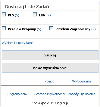 5. Filtrowanie List 9 Ekrany Autoryzacji, Zwolnienia, Historii Płatności oraz Rachunków posiadają filtr pozwalający zmienić kryteria wyświetlanych pozycji (w dolnej części strony).