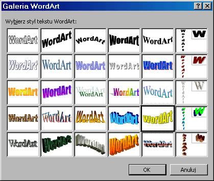 4.2. Obiekt WordArt Możemy również na slajdzie umieścić obiekt WordArt, który znajduje się, podobnie jak Galeria ClipArt w pakiecie Microsoft Office.