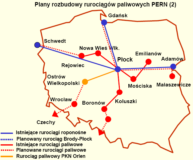 MACIEJ KAŹMIERCZAK Źródło: Materiały Przedsiębiorstwa Eksploatacji Rurociągów Naftowych, [w:] http://www.pern.com.pl. Mapa 3.