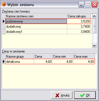 Tylko od użytkownika zależy czy cena sprzedaży takiej partii zostanie ustalona według słownika.