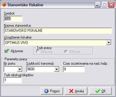 Podczas dodawania lub edycji stanowisk fiskalnych użytkownik ma możliwość uzupełnienia następujących informacji: Symbol dowolny symbol; Nazwa stanowiska nazwa stanowiska fiskalnego na jakim będzie