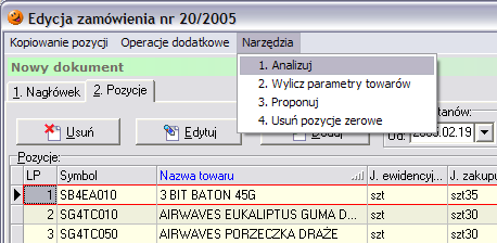 uzgodnienia (wybrane towary z zaznaczonym zielonym ptaszkiem zostaną dodane do listy, a towary z czerwonym kółeczkiem zostaną z niej usunięte).