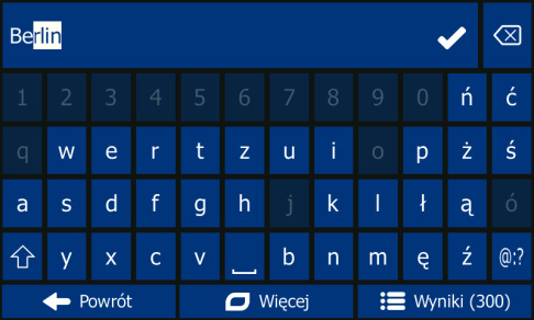 Menu Cel trasy W menu Nawigacja naciśnij. Menu Cel trasy zawiera następujące opcje: Naciśnij, aby podać adres jako cel podróży. Naciśnij, aby jako cel podróży wybrać miejsce użyteczności publicznej.