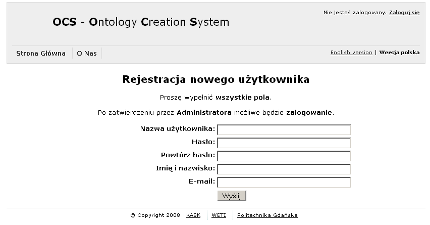 A.1. DOSTĘP PRZEZ STRONY WWW 105 nie posiadający konta w systemie musi się zarejestrować, aby móc skorzystać z jego wszystkich funkcji.