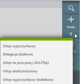 Zadania i wnioski / Wnioski o nieobecności W menu dostępny jest również klawisz, który służy do wprowadzenia nowego wniosku urlopowego.