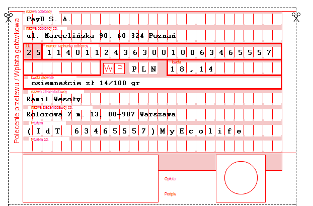 Aby wygenerować indywidualny blankiet przelewu kliknij w Wzór przelewu