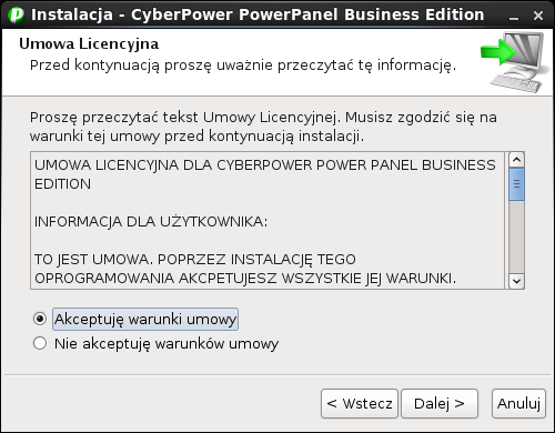 Zaakceptuj warunki licencji Wybierz komponent. Aby monitorować jednocześnie wiele jednostek UPS, należy zainstalować oprogramowanie Centrum.