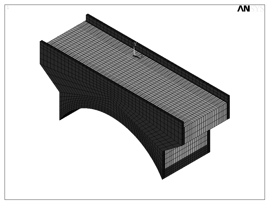 .Výpočový model Nosná konsrukce mosu je modelována pomocí osmiuzlových prosorových konečných prvků SOLID45. Pomocí sejných prvků jsou modelovány aké výplňové maeriály v konsrukci.