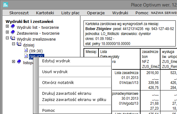 Płace Optivum. Jak wydrukować kartoteki zarobkowe pracowników? 8/10 9. Skieruj wydruk na drukarkę, klikając przycisk Drukuj. 10. Zamknij okno podglądu wydruku. Program zapyta, czy zachować wydruk?