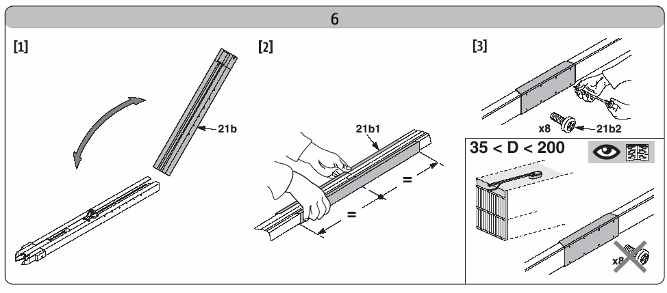 Instalacja napędu Wspornik szyny może być montowany nad bramą (rys. 5), lub na suficie w przypadku montażu sufitowego rys. 5(i) Instalacja napędu składanie szyny (rys.